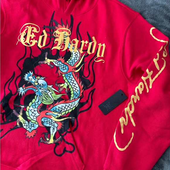 #254 (NWT) (AUTHENTIC) ED HARDY HOODIE. Red and gold colors. - Picture 9 of 14